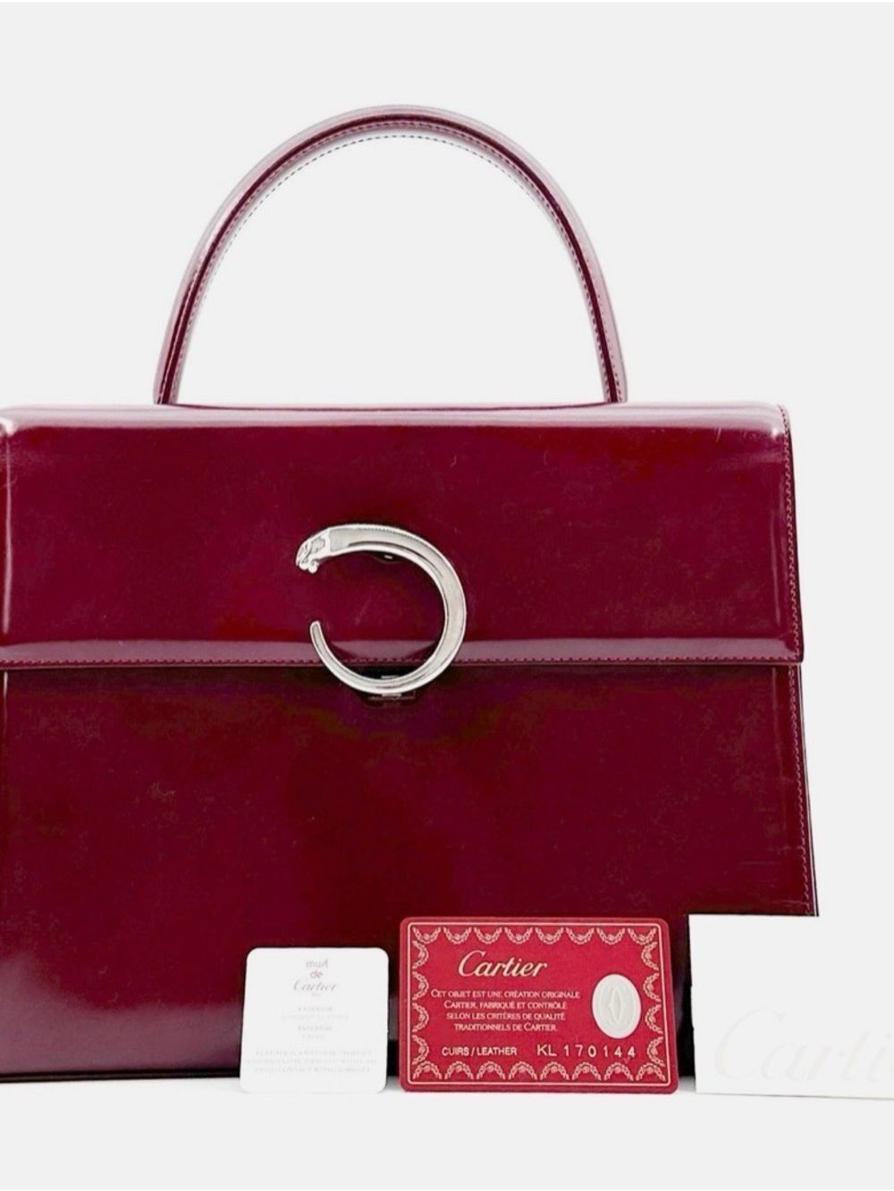 Cartier Panthere Patent Leather Satchel with Silver-Tone C-Clasp